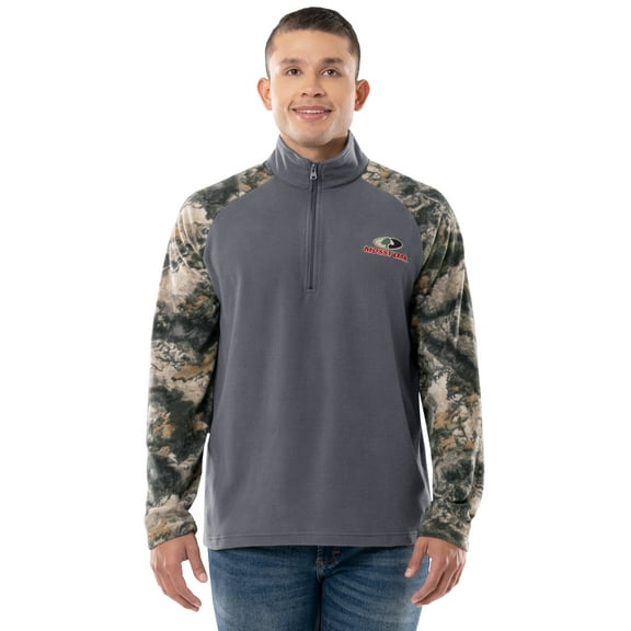 Mossy Oak Men's Raglan Long Sleeve Quarter Zip Fleece Pullover Hunting Shirt, Size Small to 2XL