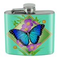 thumbnail image 1 of Blue Butterfly Purple Flowers Stainless Steel 5oz Hip Drink Kidney Flask, 1 of 4