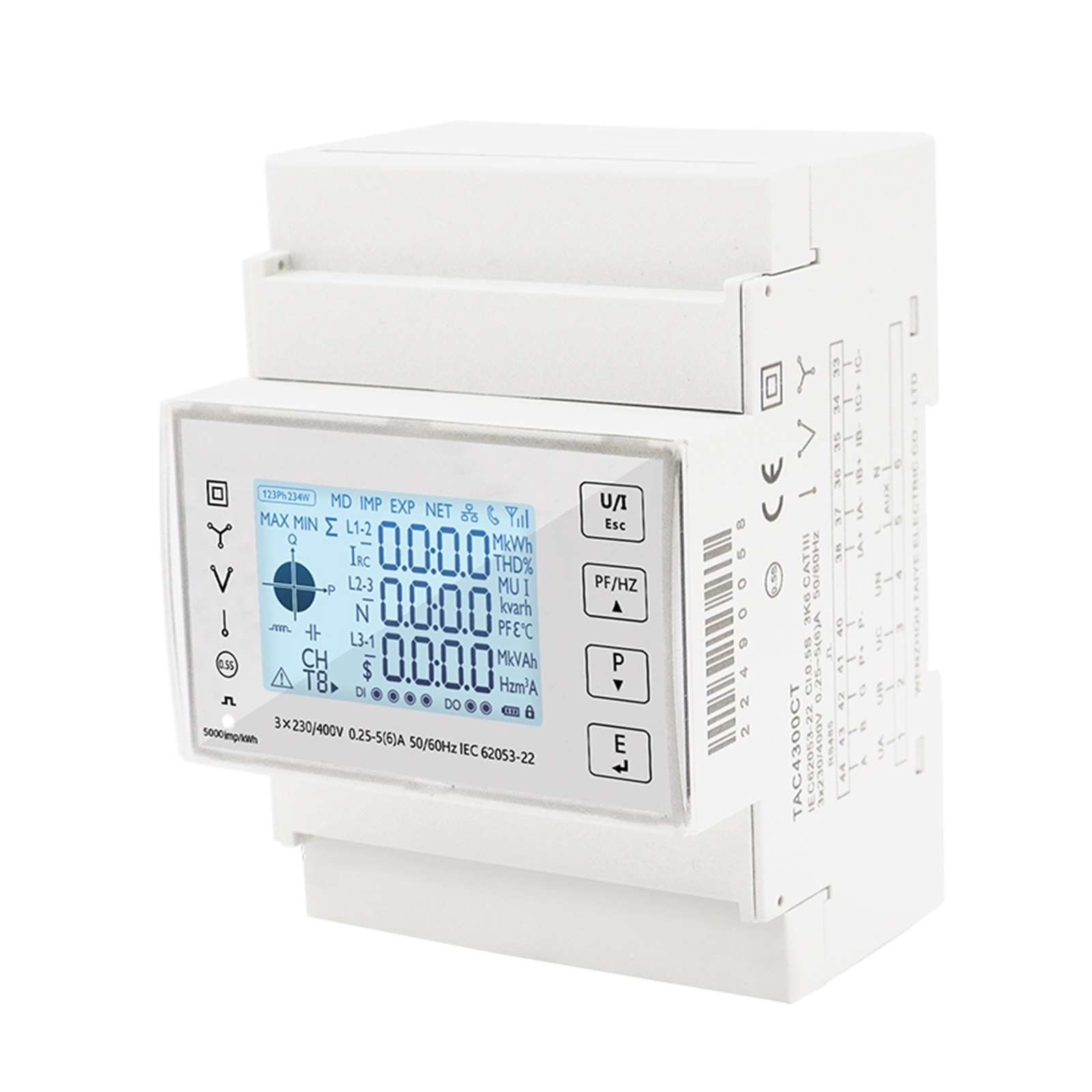 Smart Energy Electricity Consumption Power Meter 3 Phase Din Rail Meter Modbus With 50A100A150A200A/5A CT Voltmeter Ammeter ,Easy to Install