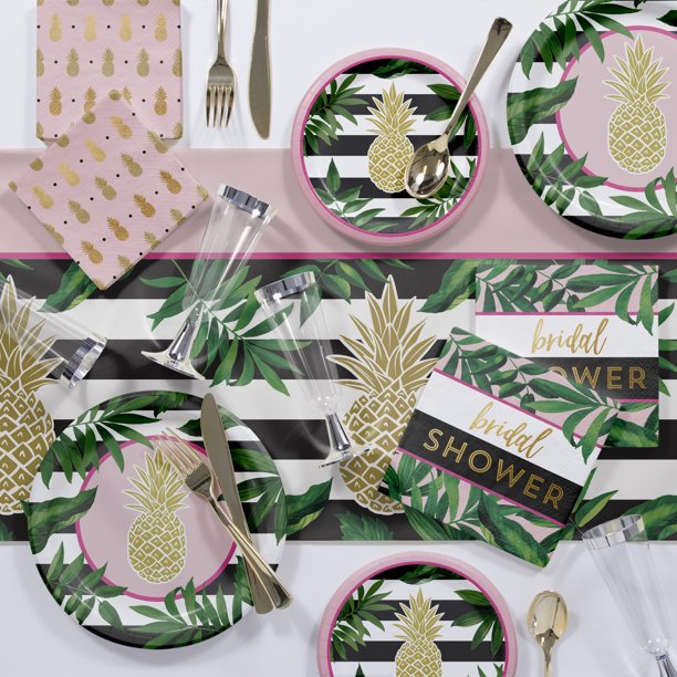Golden Pineapple Deluxe Bridal Shower Party Supplies Kit for 8 Guests