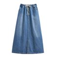 thumbnail image 6 of ZHOGXU Modern Denim Midi Skirts For Women Solid Color High Elastic Waist A Line With Pocket Party Club Wear, 6 of 9