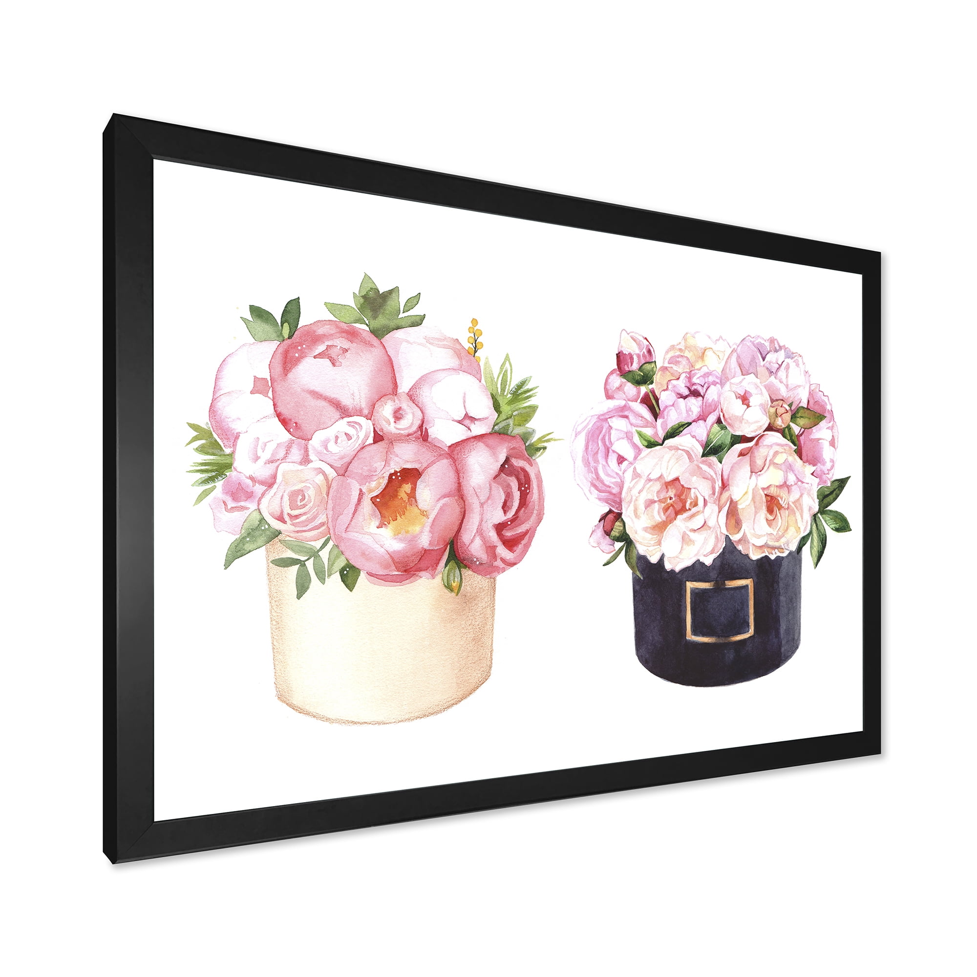 Designart 'Peonies and Rose With Flower Box' Farmhouse Framed Art Print