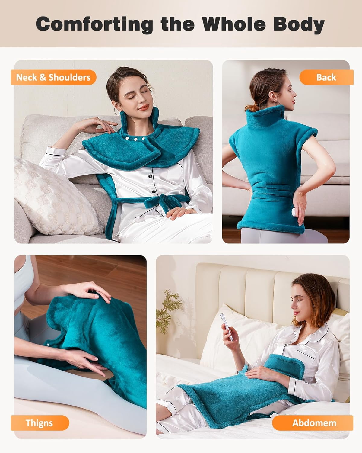SPA4PIEDS Weighted Heating Pad for Neck and Shoulders and Back, 2.5lb Large Electric Wearable Gifts for Women, Men (Teal)