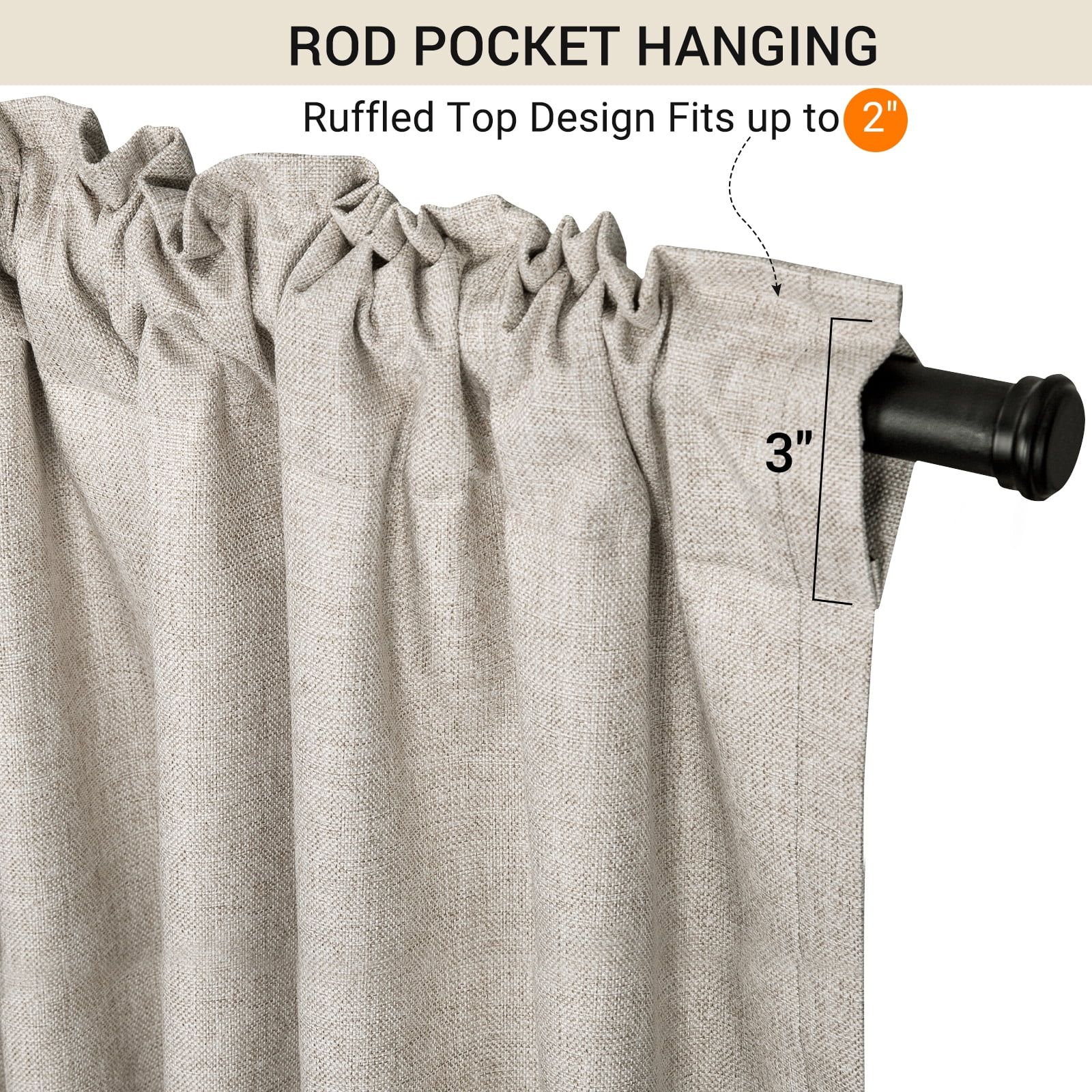 Blackout Curtains 2 Panels Set, Linen Textured Blackout Drapes, Thermal Insulated Curtains for Bedroom Living Room, W50" X L96" Cream