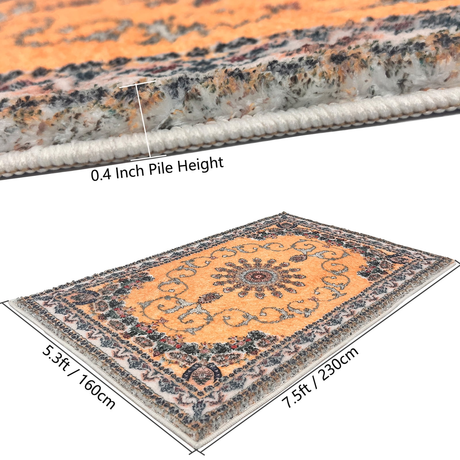 SUSUZI 5.3' x 7.5' Area Rug Boho Living Room Rug, Washable Low Pile Non Slip Carpet for Bedroom, Dining Room, Retro Area Rug Indoor