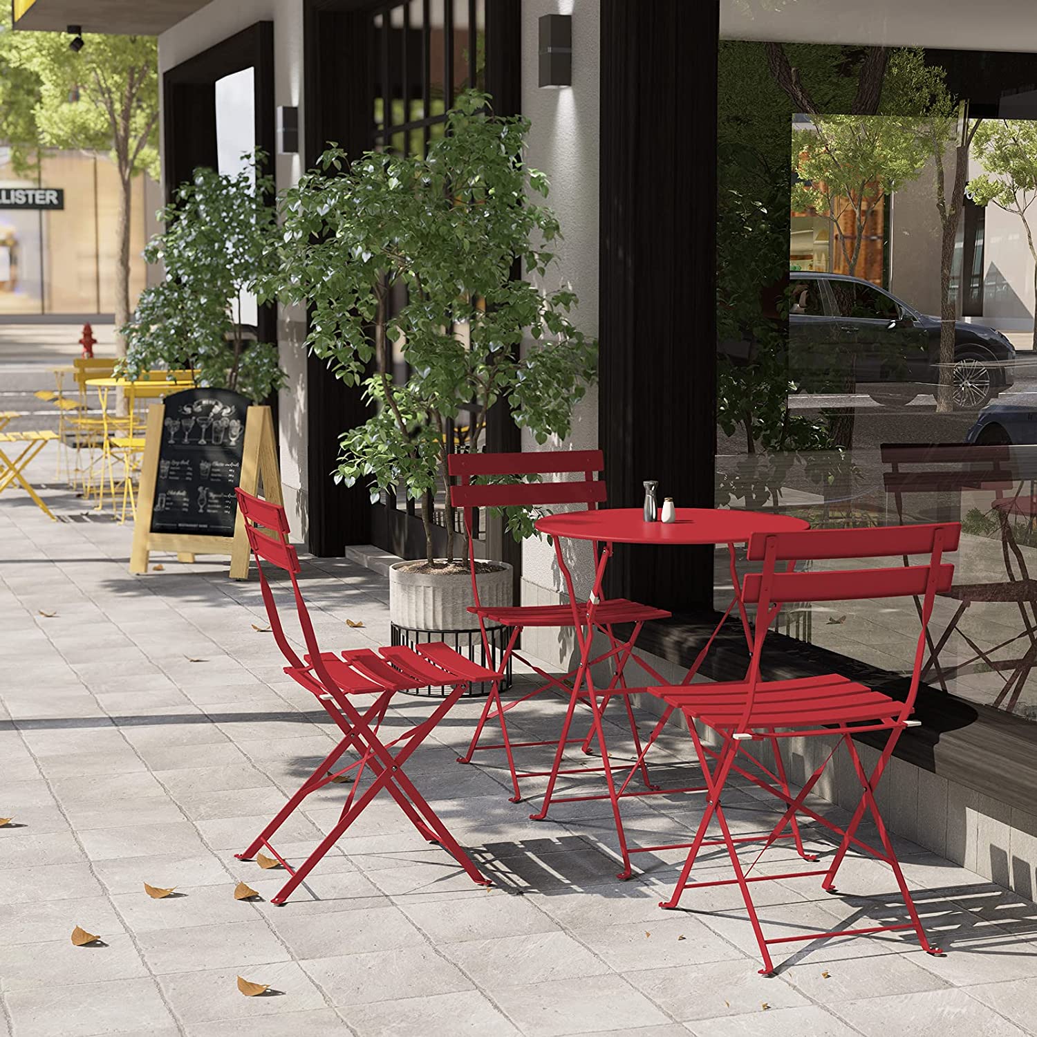 Grand Patio Metal 3-Piece Folding Bistro Table and Chairs Set, Outdoor Patio Dining Furniture for Small Spaces, Balcony, Red - image 5 of 11