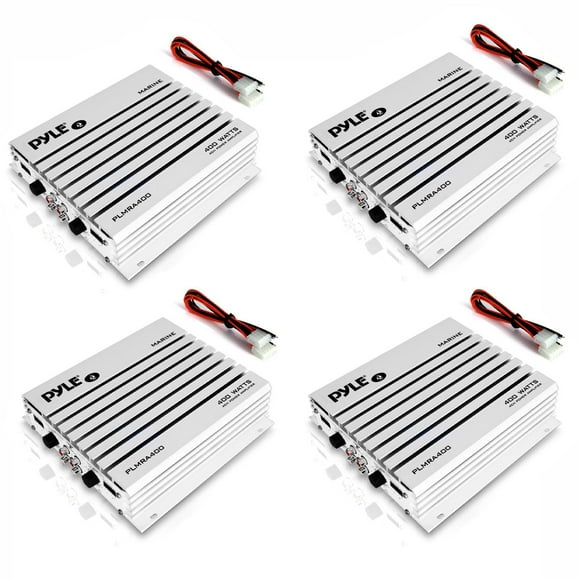 Pyle PLMRA400 400W 4 Channel Waterproof Marine Audio Amplifier, White (4 Pack)