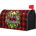 thumbnail image 4 of Merry Christmas Magnetic Mailbox Cover Red Black Buffalo Plaid Check Letter Post Box Cover Large Size 25.5x21 Inch Wreath Jingle Bell Decorative Post Wraps for Home Outdoor Garden Yard Decor, 4 of 6