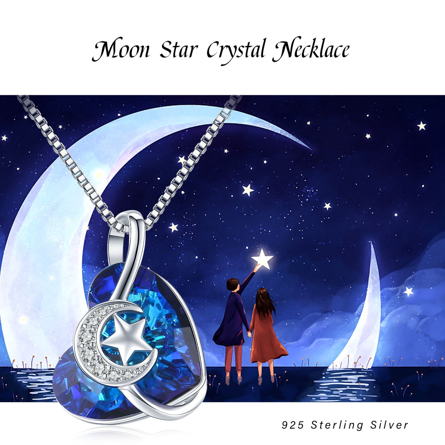 Collier Pendentif Lune Et étoile En étain - Gris, Taille Réglable, Marque Crazy Factory