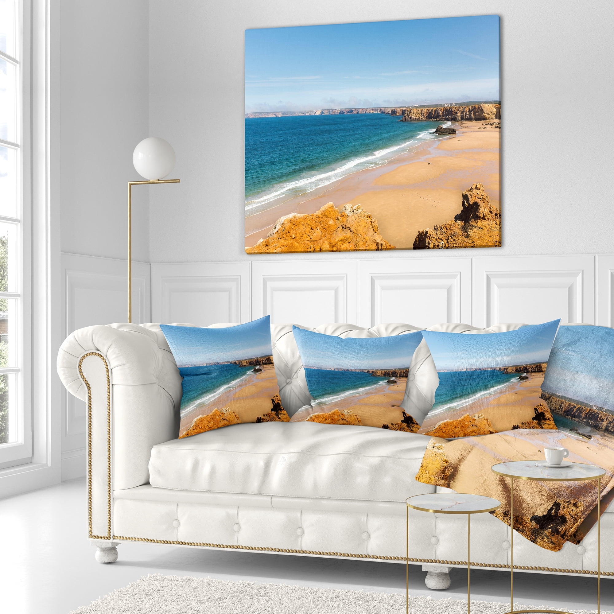 Designart Serene Rocky Bay Portugal - Seashore Throw Pillow - 16x16