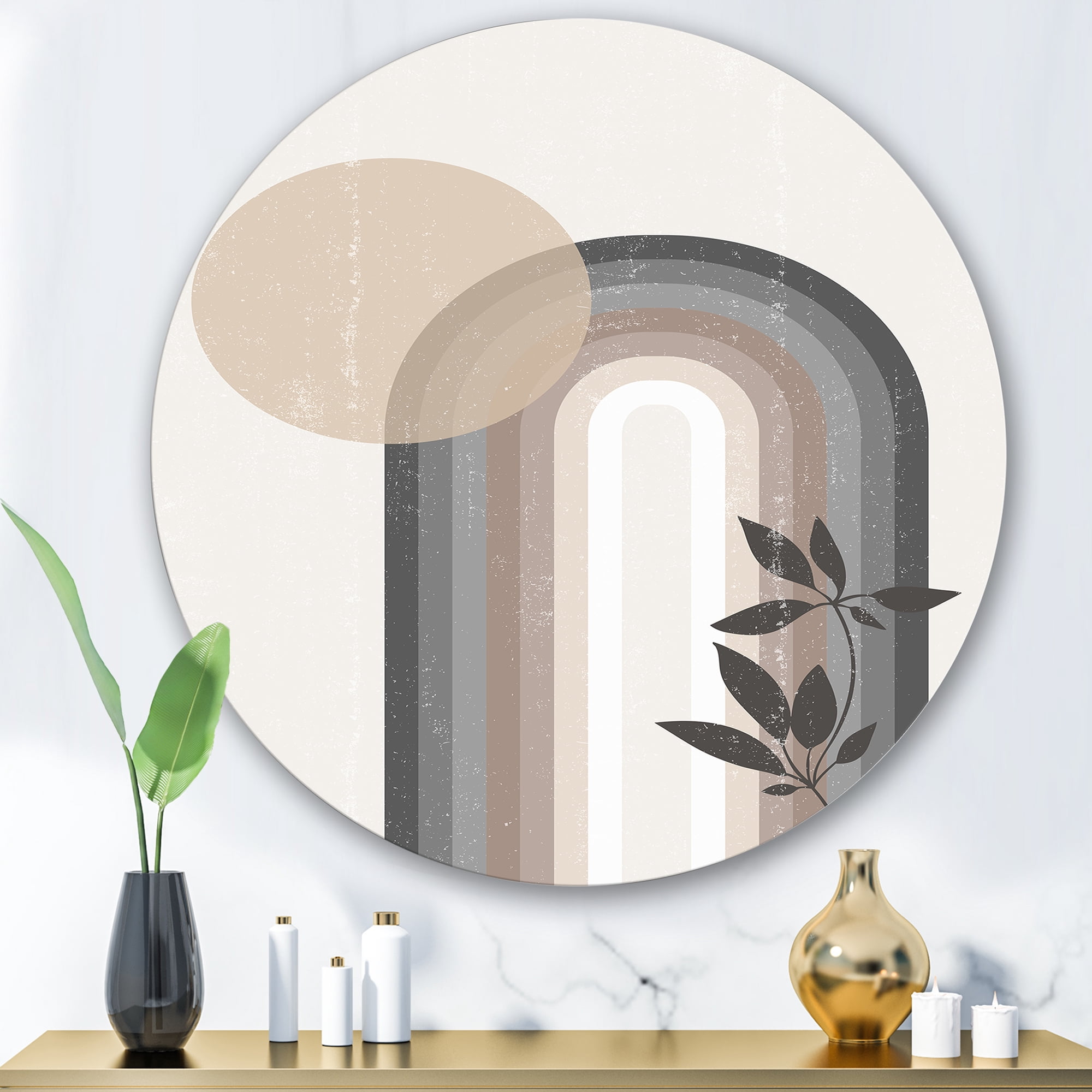 Designart 'Abstract Rainbow Moon and Sun In Earth Tones III' Modern Circle Metal Wall Art 29x29 - Disc of 29