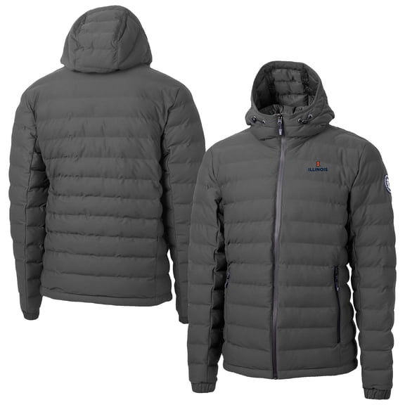 Men's-Cutter & Buck Gray Illinois Fighting Illini Mission Ridge Eco Insulated Repreve Hooded Full-Zip Puffer Jacket