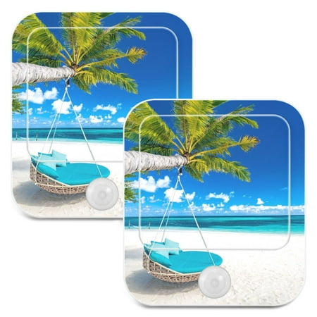 

Beach Summer Tropical Palm Landscape LED Motion Sensor Night Light Plug into Wall 2 Pack Auto Dusk to Dawn Adjustable