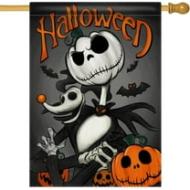 Halloween Jack Skellington Decorative House Flag, Jack O Lantern Pumpkin Skull Bat Garden Yard Outside Decorations, Funny Holiday Outdoor Large Home Decor Double Sided 28 x 40