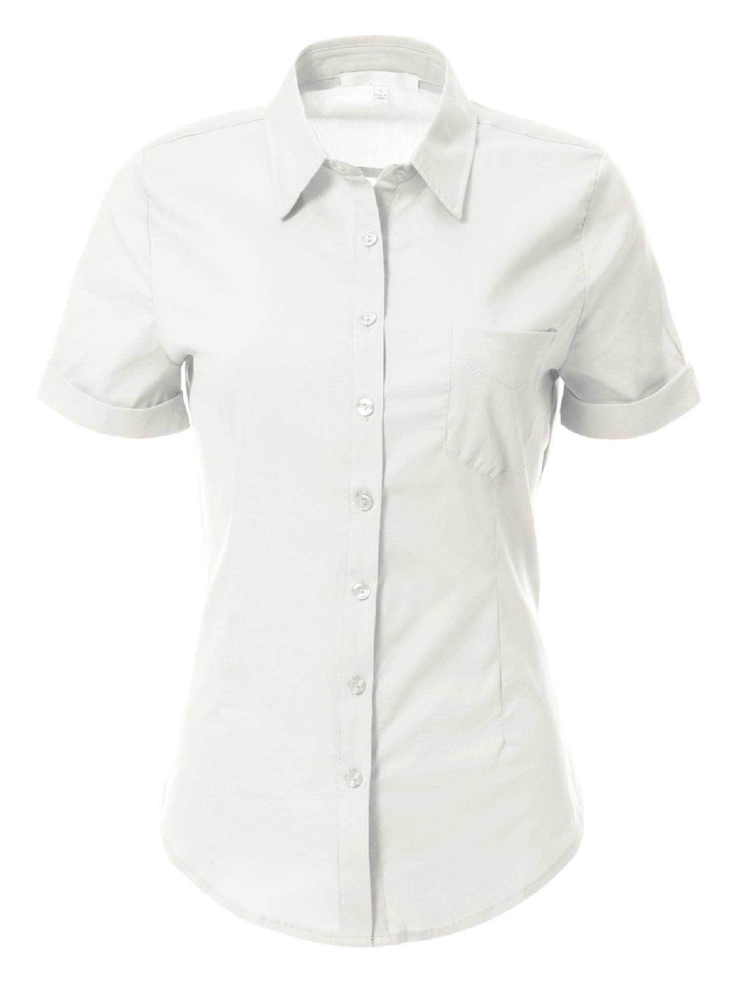 Made by Olivia Women's Slim Fit Plain Classic Short Sleeve Button Down Collar Shirt Blouse