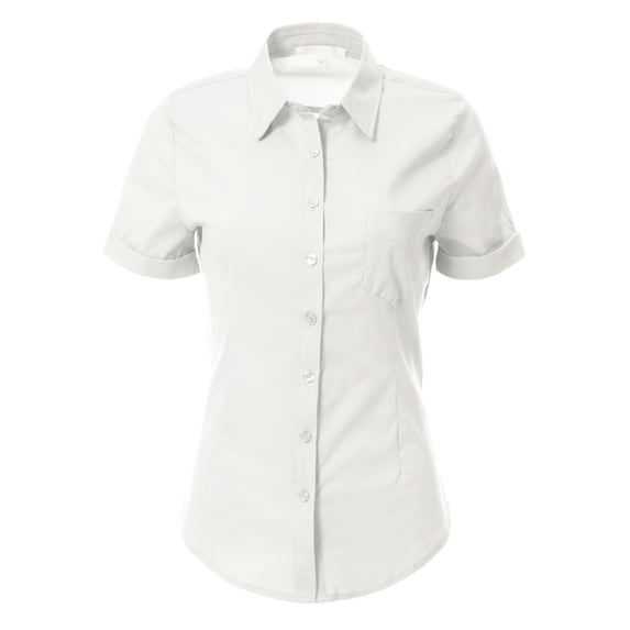 Made by Olivia Women's Slim Fit Plain Classic Short Sleeve Button Down Collar Shirt Blouse