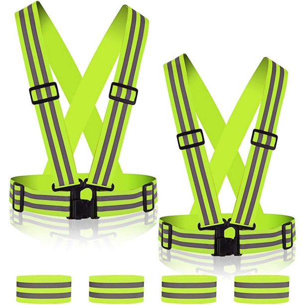 2 pieces of reflective signal vest, high visibility, adjustable & elastic outdoor safety vest, 4 reflective bracelets
