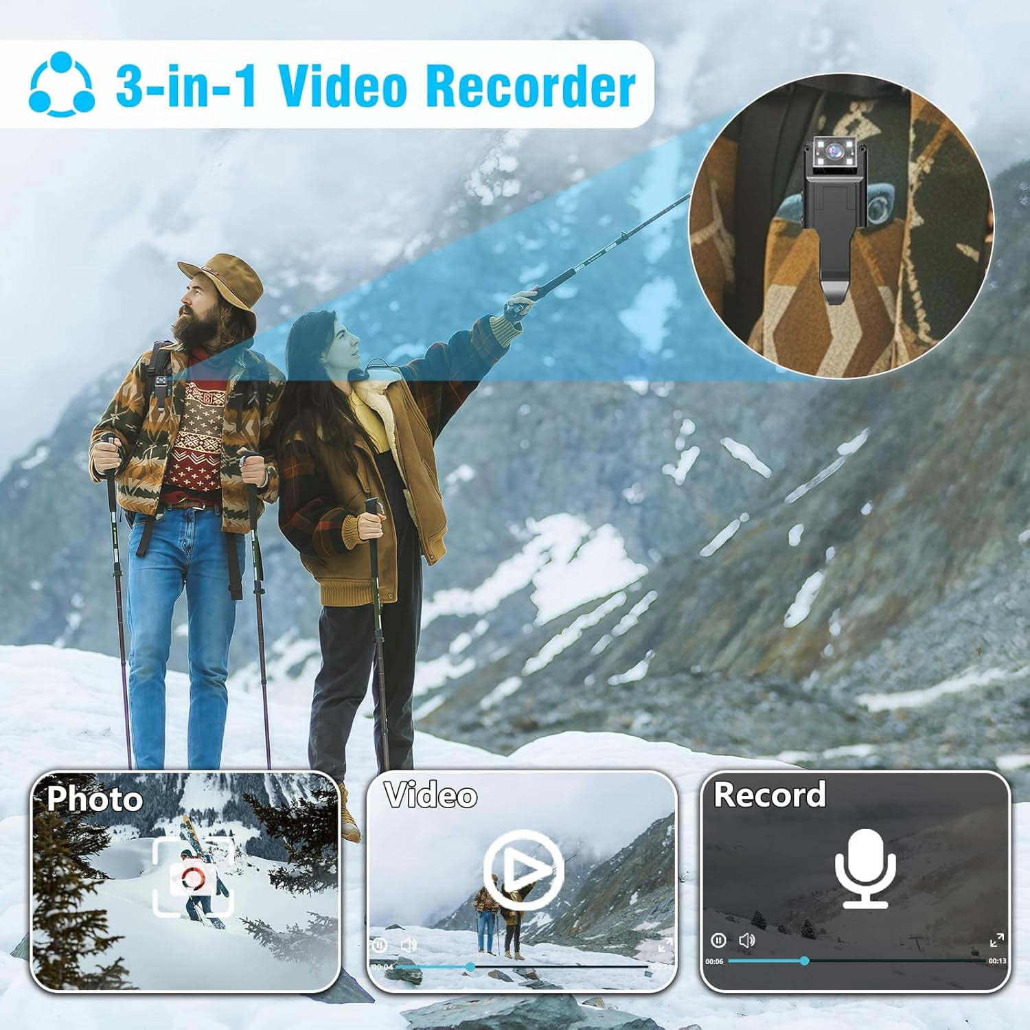 Body Camera with Audio and Video Recording 1080P Bodycam Handheld Video Recorder with 1.3" Screen, 180° Rotating Lens, 6h Battery, 4 Fill Lights, Motion Detection for Personal Civilians Travel