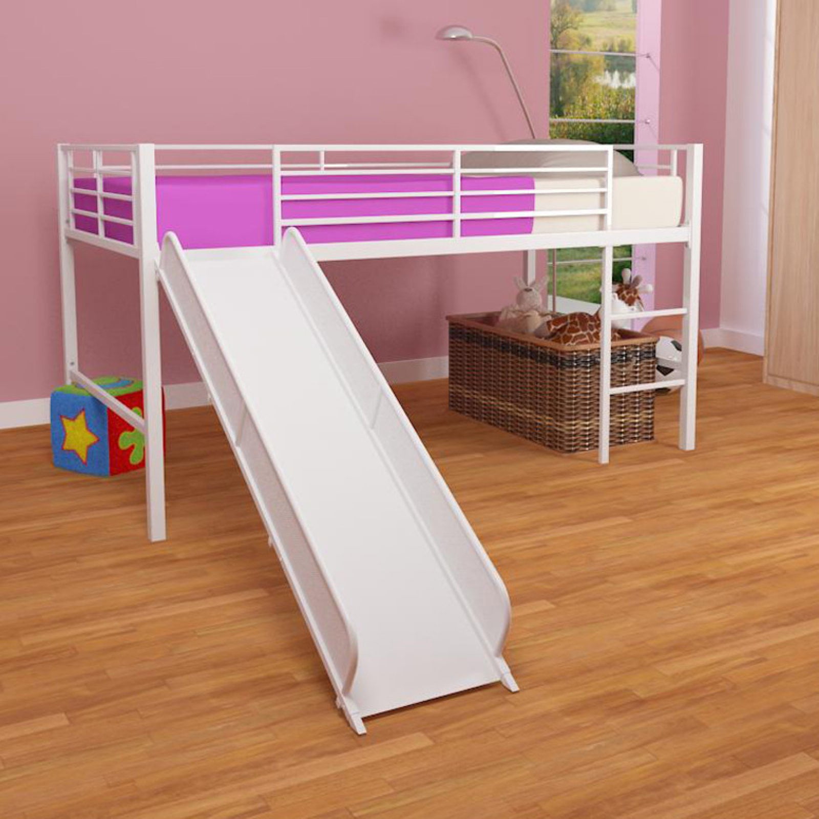 DHP Junior Loft Bed with White Slide, Twin Size - White ...