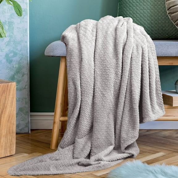 PiccoCasa Flannel Fleece Throw Blanket for Bed or Couch, Grey 50" x 59"