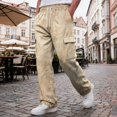 thumbnail image 4 of Relaxed Fit Cargo Pants For Men Tie‑Dye Print Wide Leg Long Trousers Elastic Drawstring Waist Casual Work Pants, 4 of 7