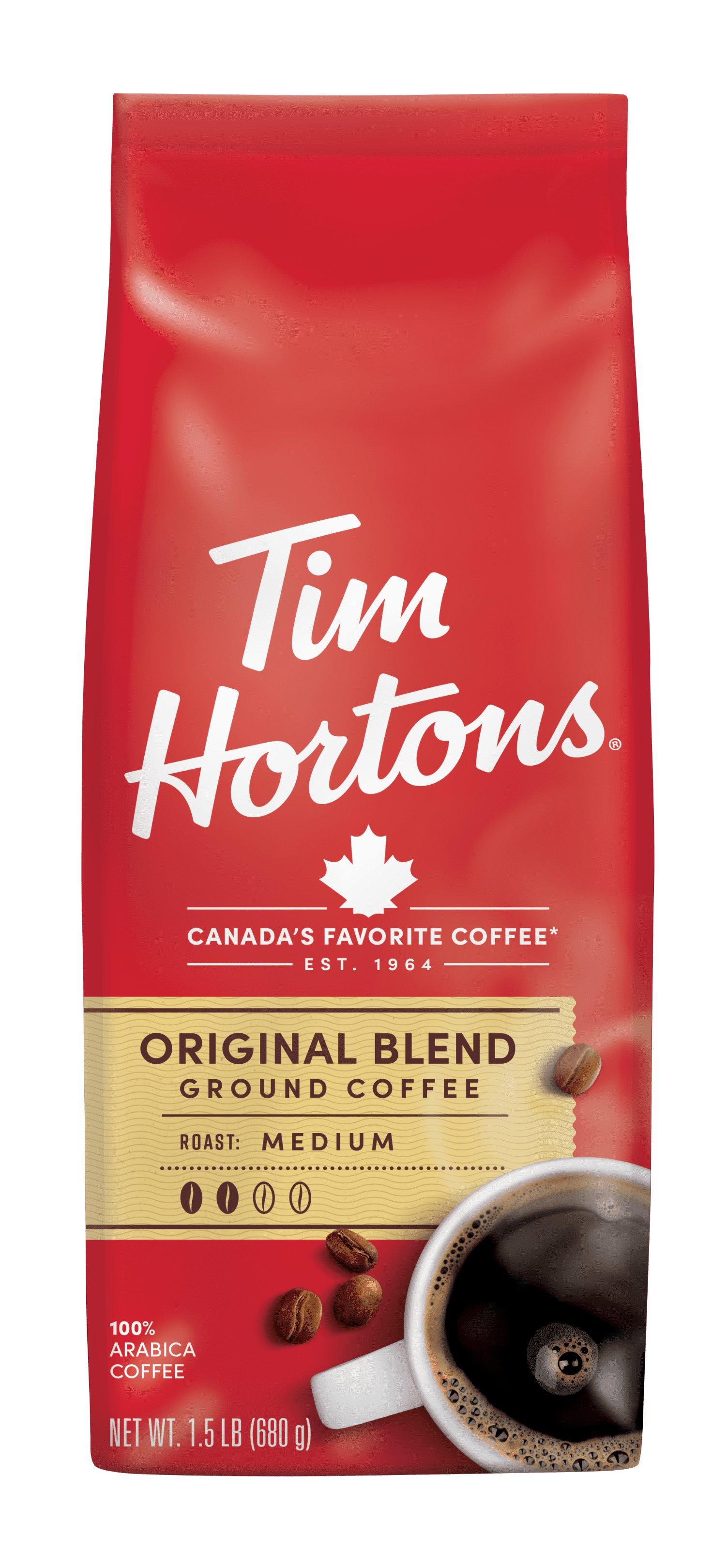 (4 pack) Tim Hortons Original Blend Ground Coffee, 100% Arabica Medium Roast, 24 oz Bag