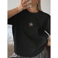 thumbnail image 2 of Women's Oversized Black T-Shirt with Leopard Print Star Graphic, Loose Fit Casual Streetwear Tee Top, 2 of 5