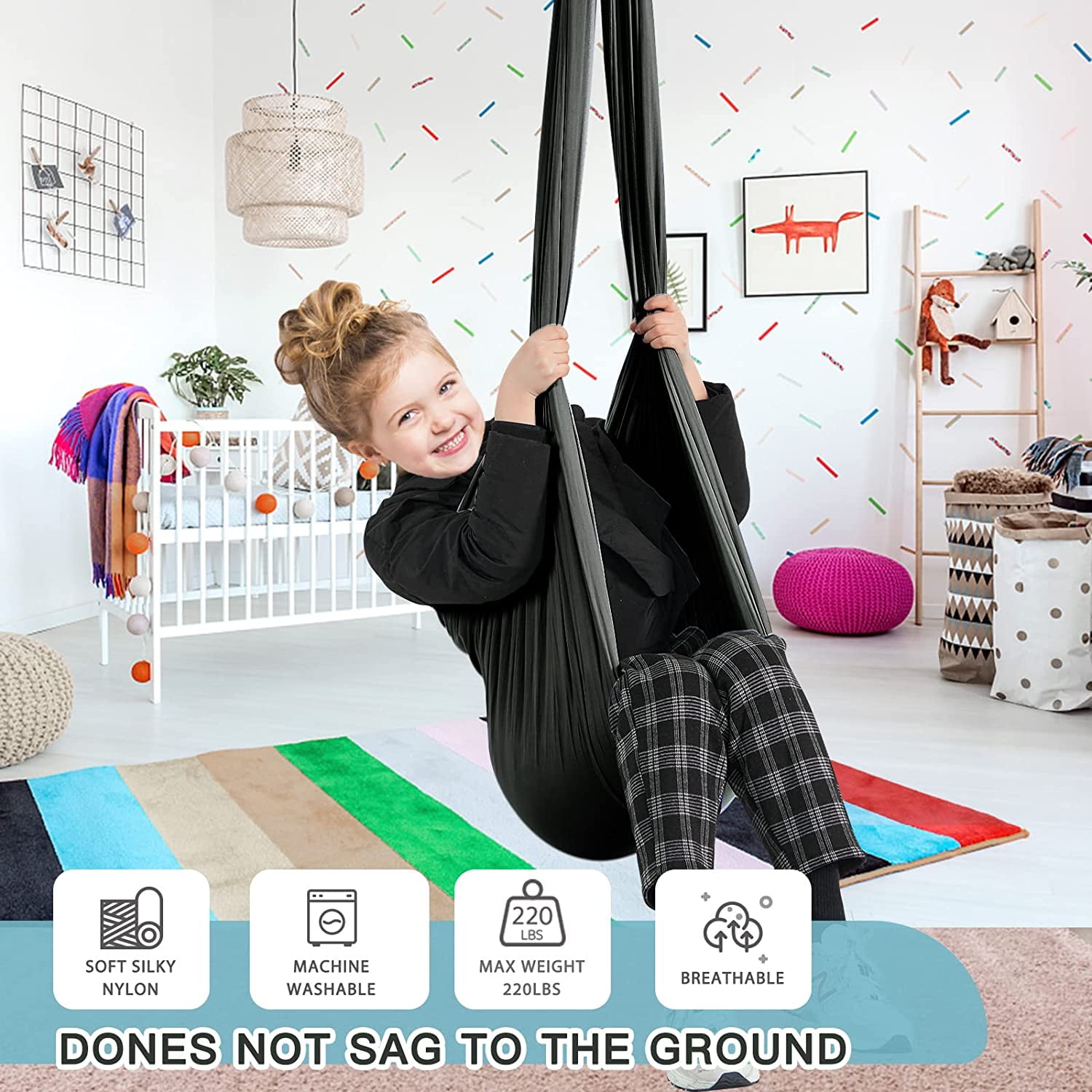 Somnr Sensory Therapy Swing for Kids - Indoor/Outdoor Cuddle Hammock for Autism & ADHD (Black)