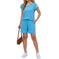 thumbnail image 6 of MOSHU Womens Pajamas Sets V Neck Tops and Drawstring Shorts Sets with Pockets Two Piece Lounge Sets Oufits, 6 of 12