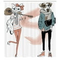 thumbnail image 3 of Ambesonne Indie Shower Curtain, Urban Cat Dog Characters, 69"Wx75"L, Slate Blue Pale Pink, 3 of 3
