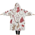 thumbnail image 2 of Oversized Wearable Blanket Hoodie,White Christmas Cookie Pattern Sherpa Blanket Hoodie with Super Pockets,Super Warm Fuzzy Pullover for Women & Men, 2 of 6