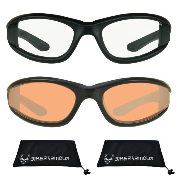 Bikershades Motorcycle Biker Day Night Safety Glasses Black Men Women HD & Clear