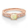 thumbnail image 2 of Gem Stone King 18K Rose Gold Plated Silver Ring Round Cabochon White Ethiopian Opal and Moissanite (0.71 Cttw, Size 8), 2 of 5