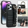 thumbnail image 1 of SaniMore Case for iPhone 14 Pro 6.1" 2022 with Pleated Wristband & Metal Carabiner, PU Leather Wear-resistant Fashion Durable Shockproof Anti-drop Shell for Girls Women for iPhone 14 Pro, Black, 1 of 7