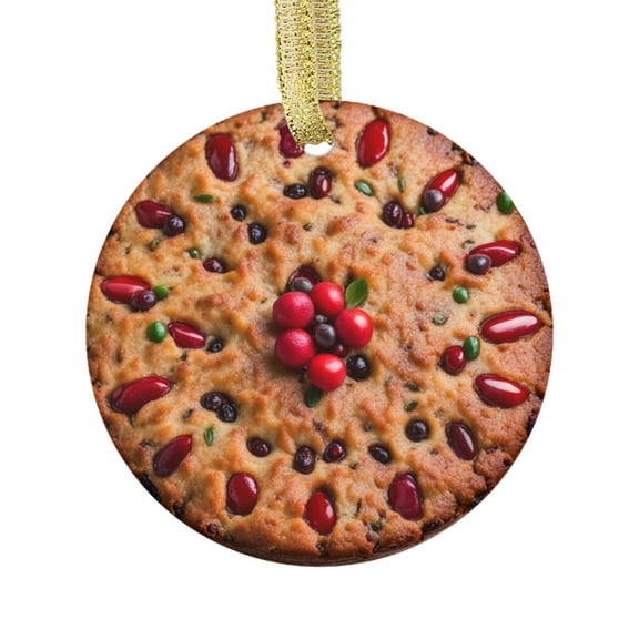Fruitcake with Berries Classic Fruit Cake Food Double Sided Ceramic Foodie Novelty Holiday Christmas Xmas Tree Ornament Gift Accessory (Flat Printed Design, NOT 3D)