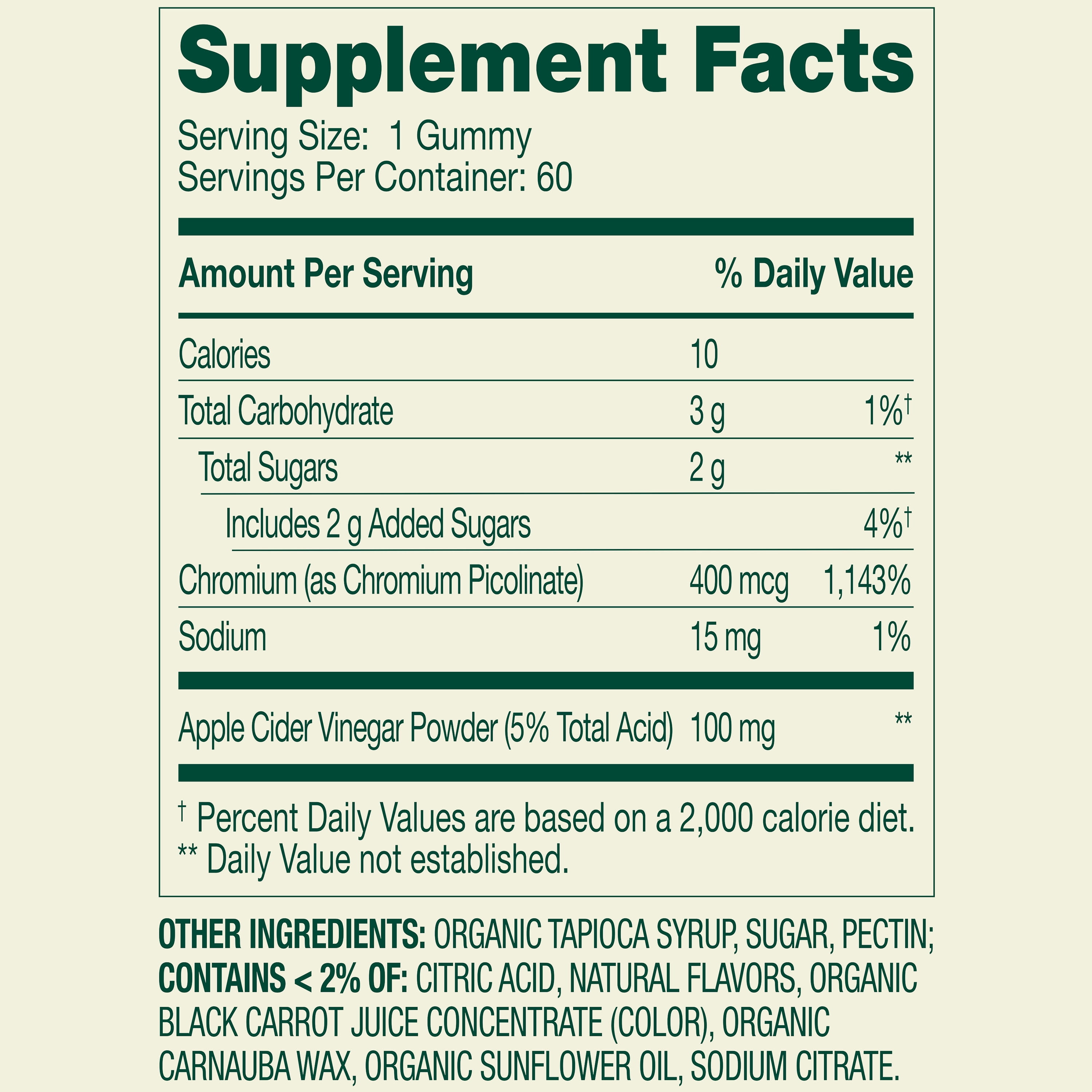 Spring Valley Weight Management Vegetarian Gummy for Metabolism Support, Chromium Picolinate 400mcg, 60ct Natural Apple Flavor