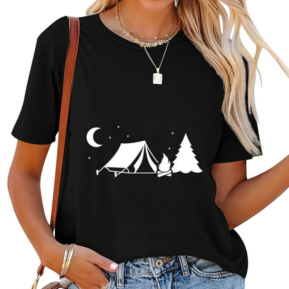 Womens Camping T-Shirt Black 2XL