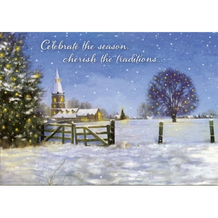 Christmas Gifts For Your Fiance Designer Greetings Church and Fence in Falling Snow Christmas Card ()