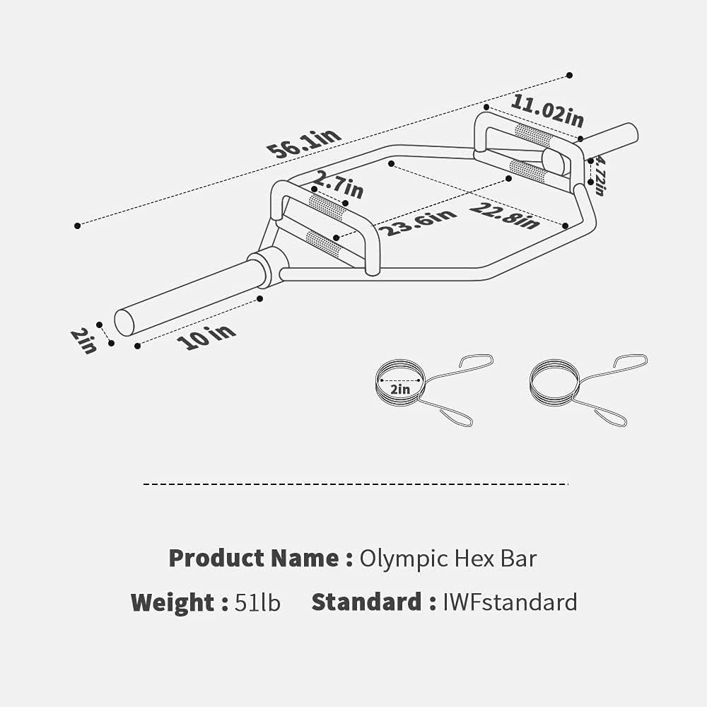 ZHICHUN 56" Olympic Hex Trap Bar 1000Lbs Capacity Chrome Finish Hex Deadlift Bar with Dual Knurled Handles0 Solid Steel Weight Lifting Bar for Squats Deadlifts Shrugs Power Pulls