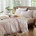 thumbnail image 3 of MooMee Striped Duvet Cover Set Twin 100% Washed Cotton Linen Like Textured Breathable 2-Piece (Greyish Pink& White Classic Stripes, 68"x90"), 3 of 8