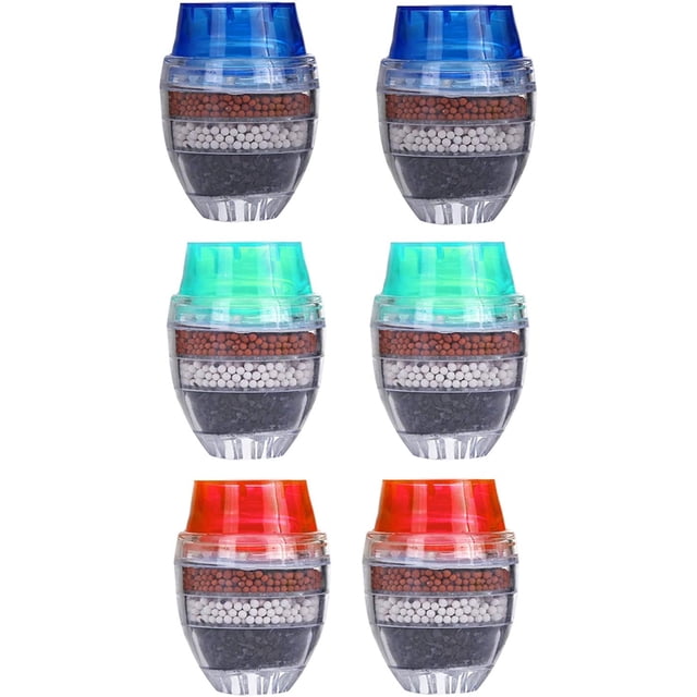 Mini Filtre à eau de Robinet 6 Pcs Rond à Charbon Actif Filtre à eau de Robinet à 5 Couches Maison eau Purifiée Robinet