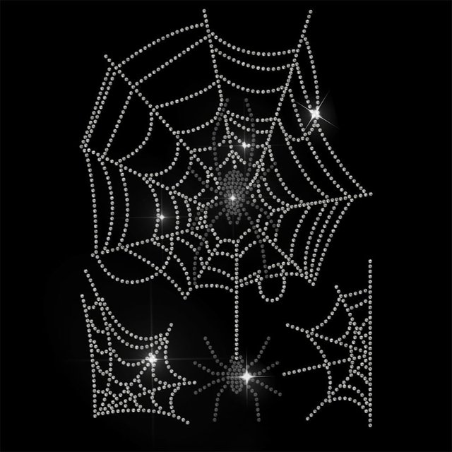 Cobweb Spider Rhinestone Iron on Hotfix Transfer Decal White Spider Web Iron On Rhinestone Rhinestone Backing Hot Bling Patch Applique for T-Shirt Jacket Bags Jeans Craft