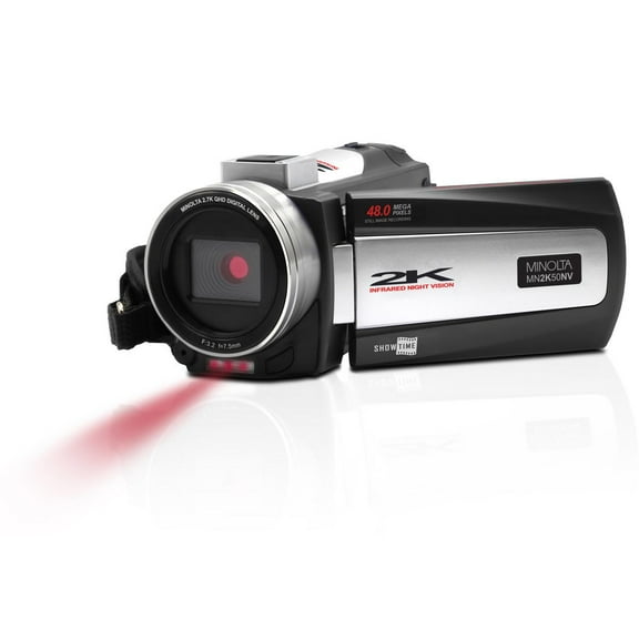 Minolta MN2K50NV 2.7K QHD 48MP 3" Touchscreen Night Vision Camcorder, Black