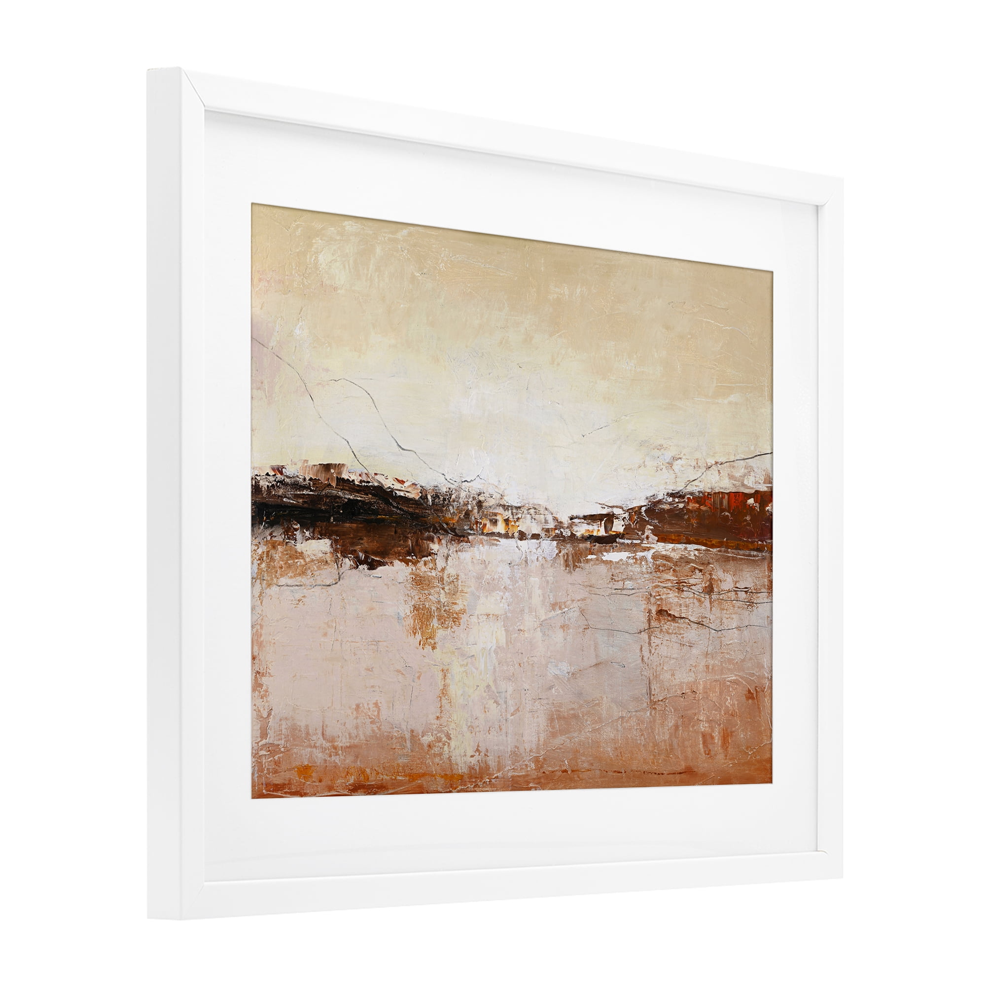 Warm Distressed Horizon White Framed Print Under Glass, design by Design Fabrikken