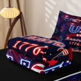 thumbnail image 6 of Manfei Retro Usa Printed Zipper Queen Comforter Set with Fitted Sheet and 2 Pillowcases,Vintage Firework Flag Zipper Bedding Set,Red Purple,Black Reversible,4pcs, 6 of 8