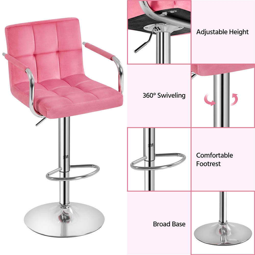 Alden Design Velvet Bar Stools with Swivel Set of 2, Pink photo 6