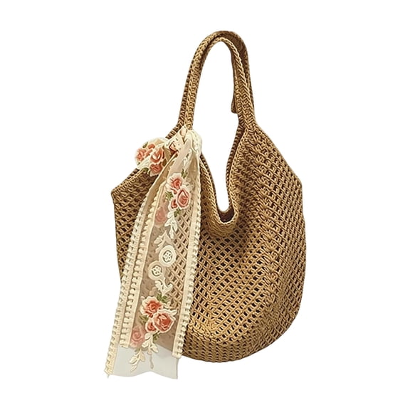 Casual Hollow-Out Beach Woven Bag Large Capacity Straw Handbag Shoulder Tote For Women