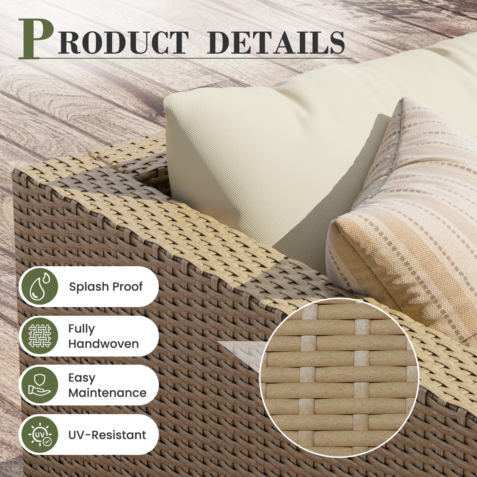 AMOPATIO 6-Piece Patio Furniture Set, Outdoor Patio Sectional Furniture All-Weather Rattan Wicker Patio Conversation Set Outdoor Furniture for Backyard Balcony,Beige