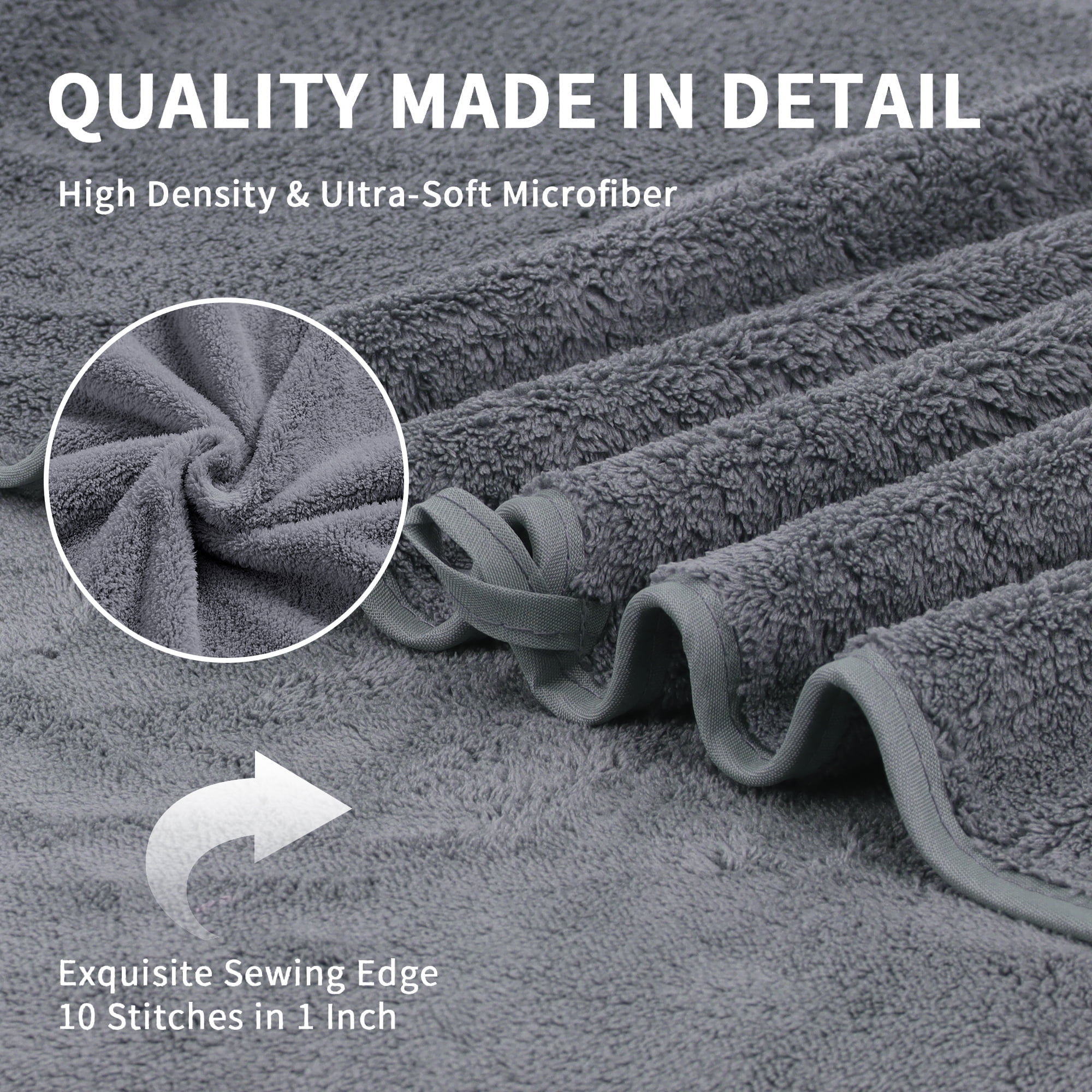 Beartech 6 Pack Bath Towel Set,Microfiber Towel Set,2 Bath Sheet,2 Hand Towel,2 Washcloth,Ultra Soft & Quickly Dry Bathroom Towel Set,Plush Highly Absorbent Shower Towel For Hotel Spa-Dark Gray