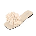 thumbnail image 3 of Floral Sandals for Women, Sandals Women Dressy Summer Flat, Flat Sandals for Women Dressy, Women's 3d Floral Flat Sandals Dressy Square Open Toe Sandals Single Band Casual Slip On Slides, Beige 5.5, 3 of 7